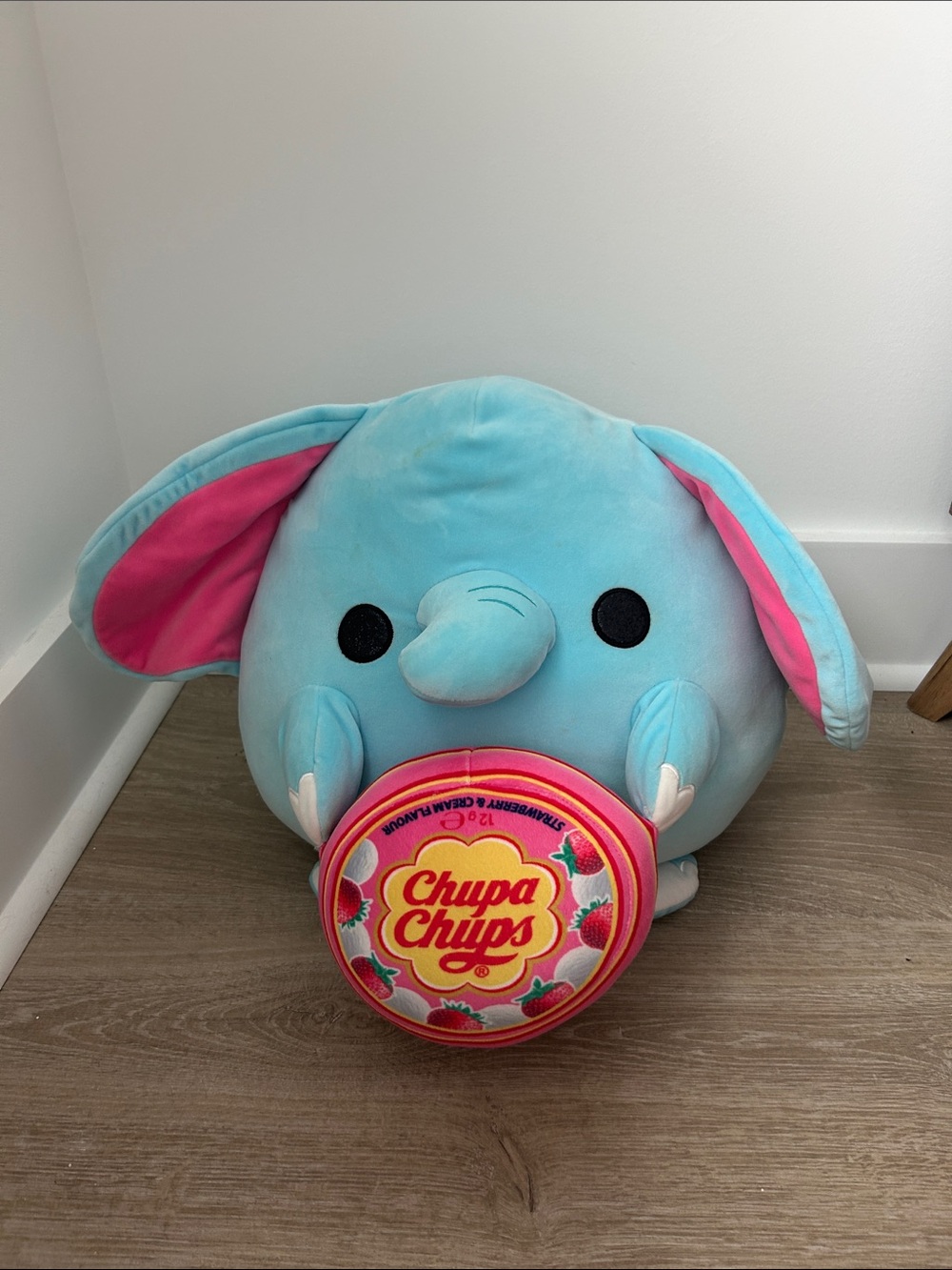 Blue Plush Elephant with Pink Ear Accents and Accessory